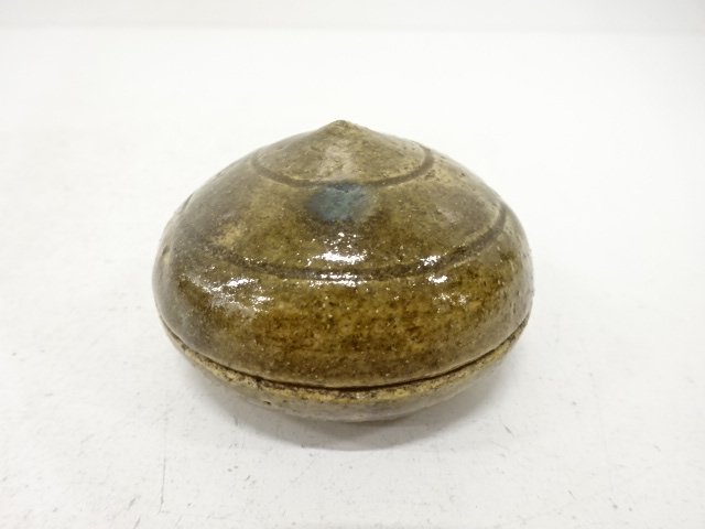 JAPANESE COLLECTIBLE / ASH GLAZED INCENSE CONTAINER / BEADS (WITH PROT